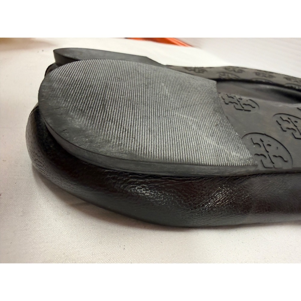 Tory Burch Reva Black Leather Gold‎ Logo Medallion Ballet Flats 11 - Picture 7 of 13